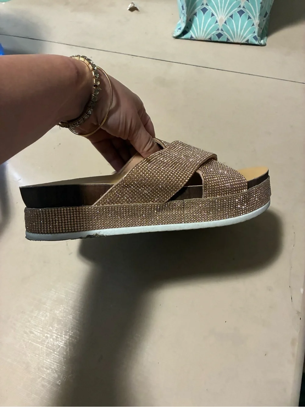 Forever 21 Rose Gold Crystal Crossband Slide Mules
